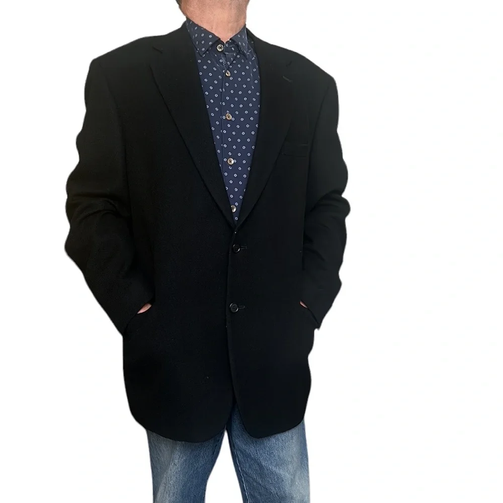 Botany 100% Camel Hair Wool Black Sportscoat Blazer size 46L